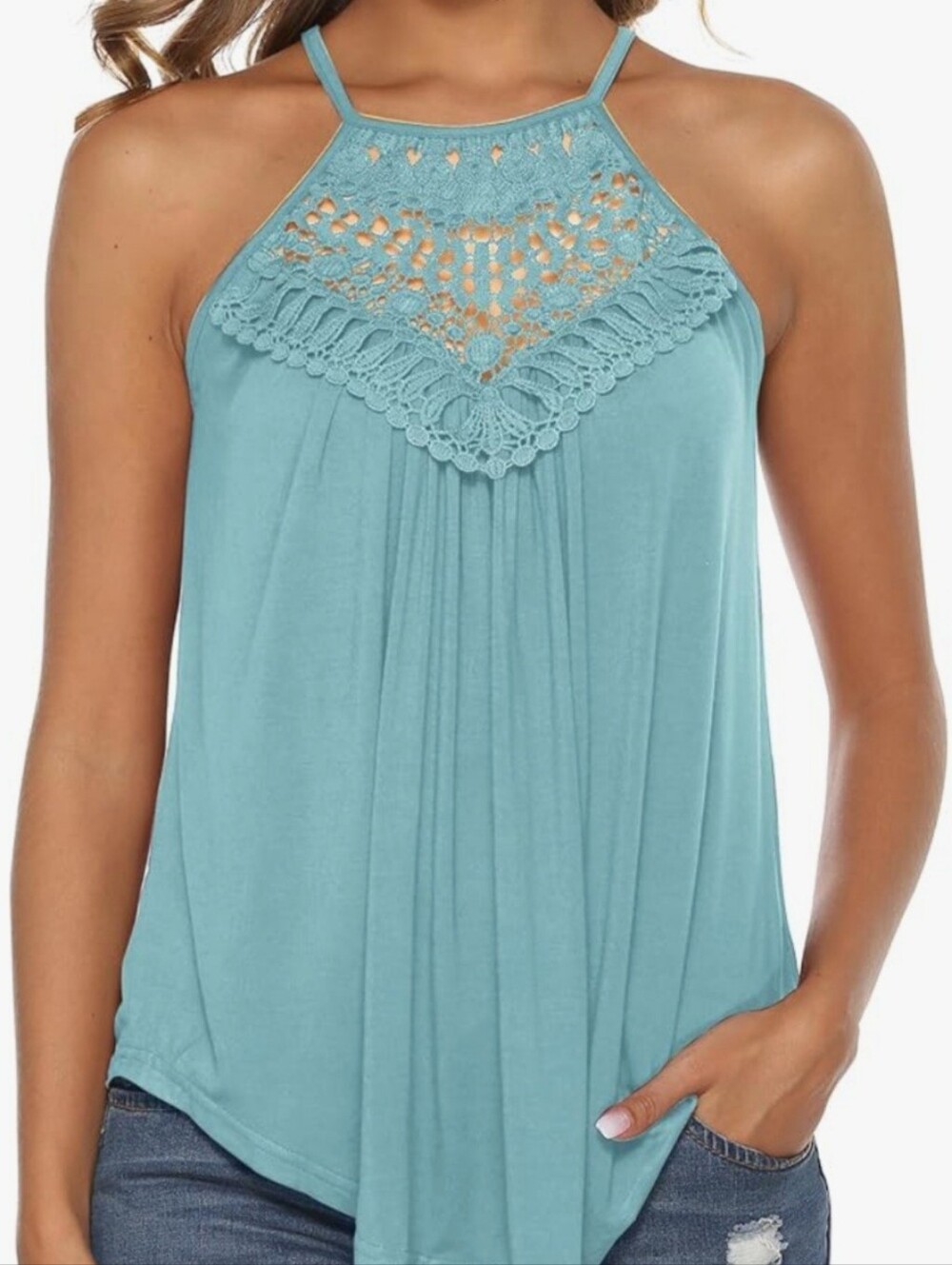 Women's Lace Tank Top in Light Aqua